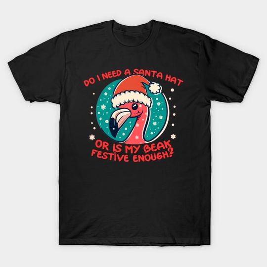 Discover Flamingo wearing a christmas' hat and surrounded by christmas things T-Shirt
