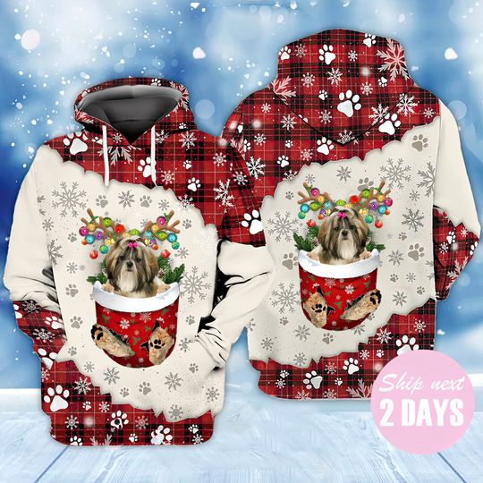 Discover Shih Tzu In Snow Pocket Merry Christmas 3D Hoodie, Winter Hoodie