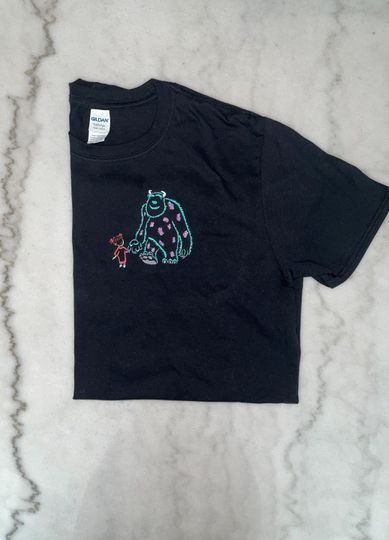 Discover B00 & S.U11y T-shirt, Embroidered T-shirt, Blue Fuzzy Monster Shirt