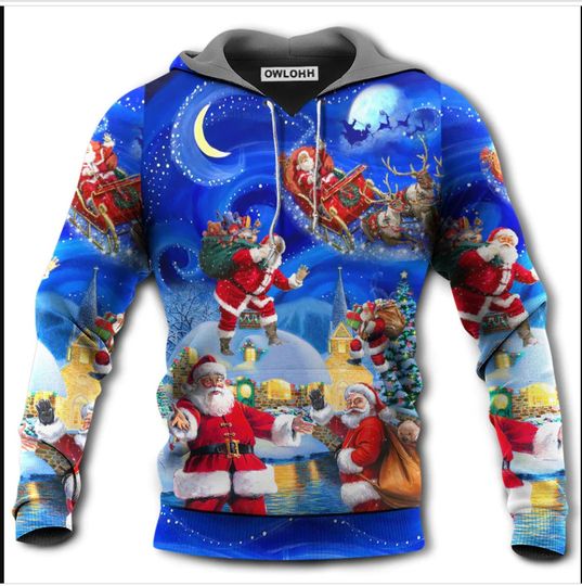 Discover Christmas Santa Claus In The Town Magic Night Hoodie, 3D Hoodie