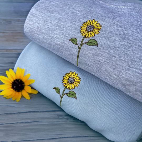 Discover Sunflower Embroidered Sweatshirt, Floral Crewneck Gifts for Her, Wildflowers Embroidered Sweatshirt