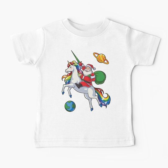 Discover Santa Riding Unicorn T Shirt Christmas Gifts Rainbow Space Baby T-Shirt