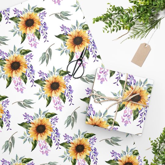 Discover Wild Flower Wrapping Paper, Sunflower Gift Wrap, Vintage Flower, Flower Gift Wrap