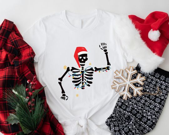 Discover Christmas Skeleton Shirt, Christmas Holiday T-Shirt, Dead Inside But Jolly Tee