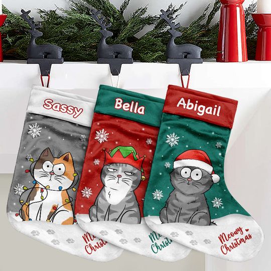 Discover Meowy Christmas - Cat Personalized Custom Christmas Stocking