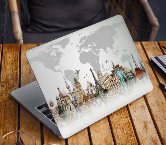 Discover World Map Laptop Skin Travel Notebook Vinyl Decal