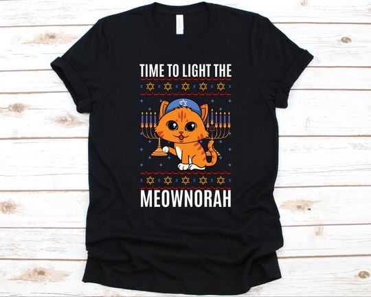 Discover Time To Light The Meownorah Shirt, Hanukkah Menorah Graphic