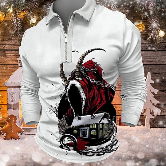 Discover Merry Xmas Graphic Prints Turndown White 3D Print Christmas Street Long Sleeve