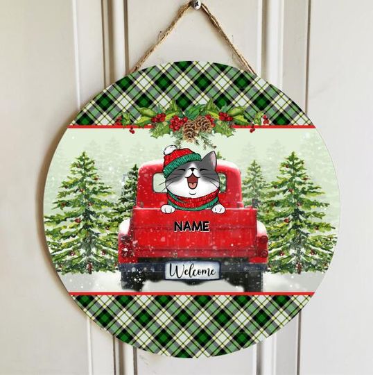 Discover Personalized Merry Christmas Cat Lovers Door Sign