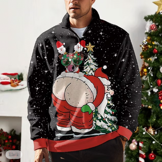 Discover Santa Claus Casual Men's 3D Print Zip Polo Golf