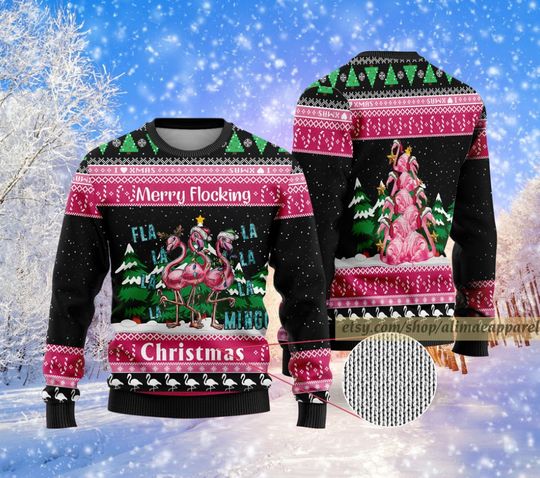 Discover Pink Flamingo Ugly All Over Print Sweater, Funny Flamingo Christmas Sweater