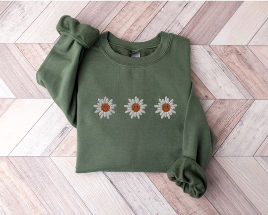 Discover Embroidered Daisy Sweatshirt