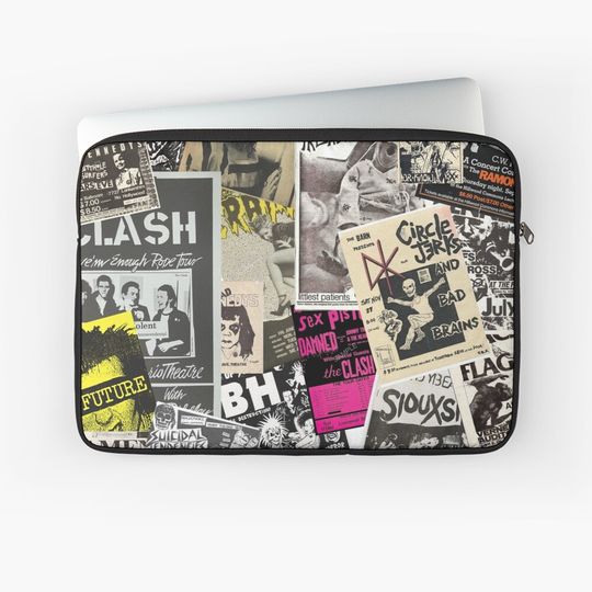 Discover Punk Rock Music Flyers Collage Laptop Sleeve