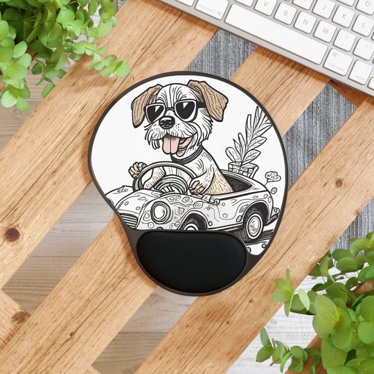 Discover Cool dog driving Mouse Pad With Wrist Rest