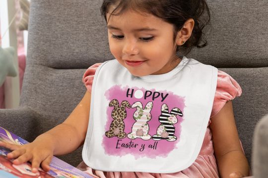 Discover Hoppy Easter Bunny Baby Bib Choice of Pink or Blue