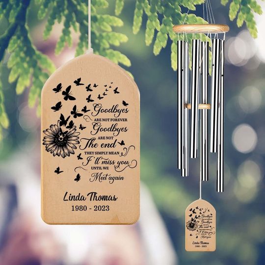 Discover Goodbyes are Not Forever Memorial Wind Chime Custom, Butterflies Sunflower Wind Chime