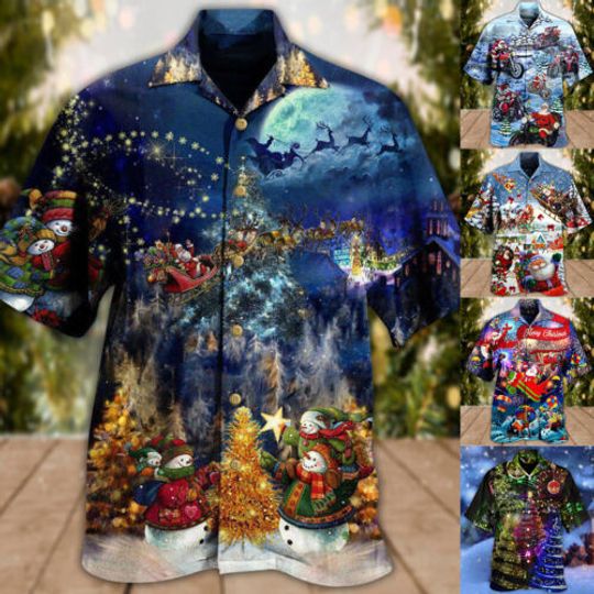 Discover Mens Aloha Xmas Party Holiday Shirt Tops Christmas Hawaiian Santa Claus Shirt
