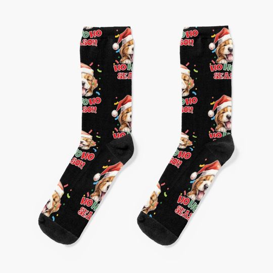 Discover Cute Puppy Retriever Dog, Merry Christmas Socks