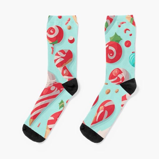 Discover Festive Christmas Candy Theme Pattern: Sweet Delight Socks