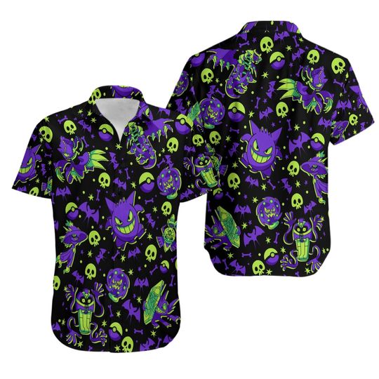 Discover Gengar Ghost Hawaiian Shirt, Button Up Shirt