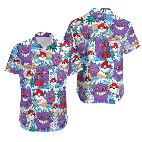 Discover Gengar Ghost Hawaiian Shirt, Button Up Shirt