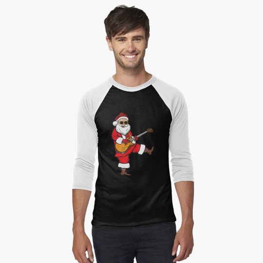 Discover Guitar Christmas Hard Rock Santa Claus Guitarist Gift Baseball Tee