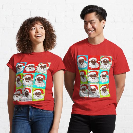 Discover Black Santa Claus Cartoon Bright Colors Colorful T-Shirt