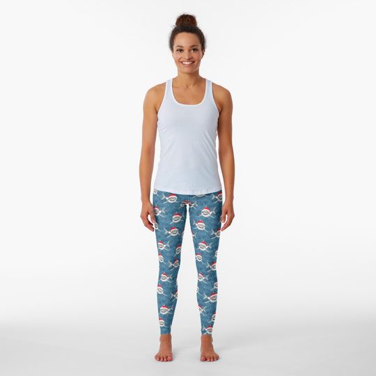 Discover Santa Sharks - blue - Christmas shark Leggings