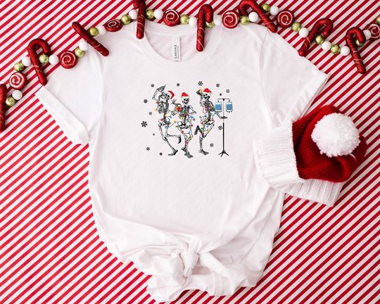 Discover Skeleton Nurse Christmas Shirt, Christmas Skeleton Dancing Shirt