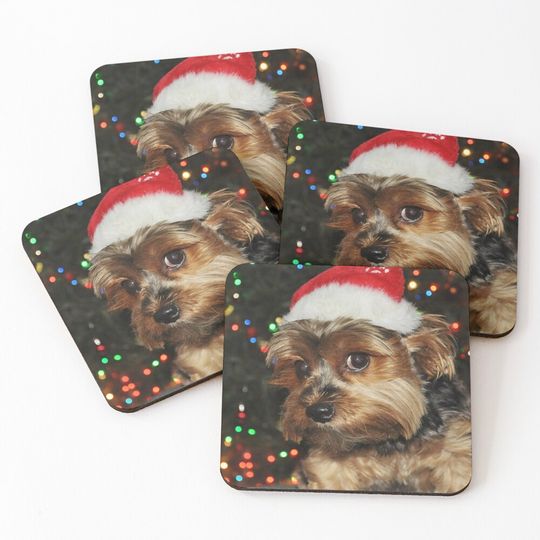 Discover Cute Yorkie Yorkshire Terrier Dog with Santa Hat Coasters