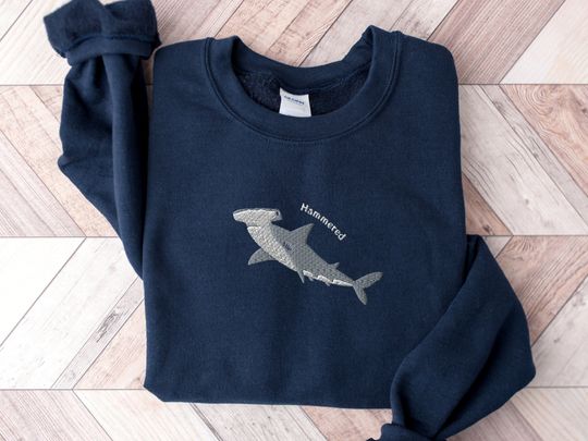 Discover Embroidered Hammerhead Shark Sweatshirt, Funny Hammerhead Shark Shirt, Hammered Sweatshirt
