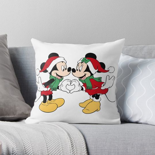 Discover Micky Mouse & Mini Mouse Santa Throw Pillow