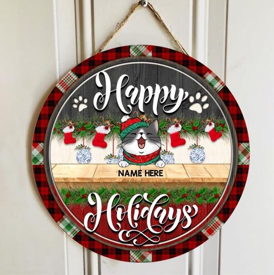 Discover Personalized Happy Holiday Christmas Dog Lover Door Sign