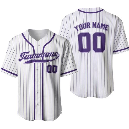 Discover Printed White Purple Pinstripe Custom Baseball Jersey
