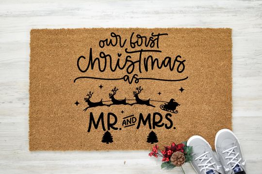 Discover First Christmas Married Door Mat | Front Door Mat