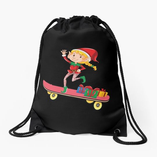 Discover Christmas Skateboarding Santa, funny christmas gift ideas Drawstring Bag