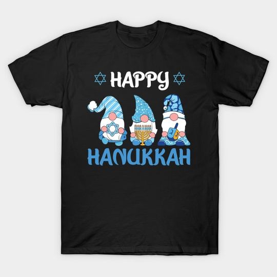 Discover Happy Hanukkah Christmas Gnome Gnomies Menorah Dreidel  T-Shirt