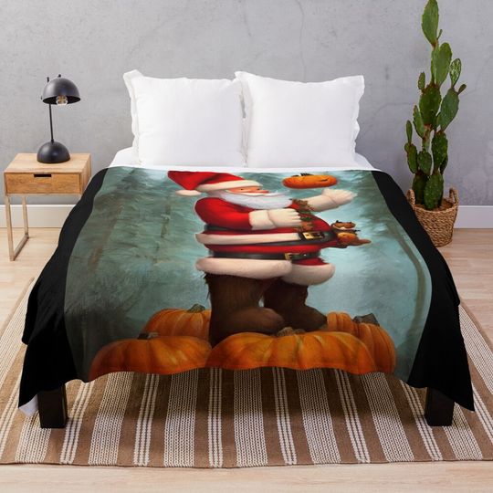 Discover santa claus and pumkin, halloween christmas Throw Blanket