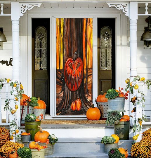 Discover Pumpkin Tree Halloween Self-Adhesive Door Cover Sticker