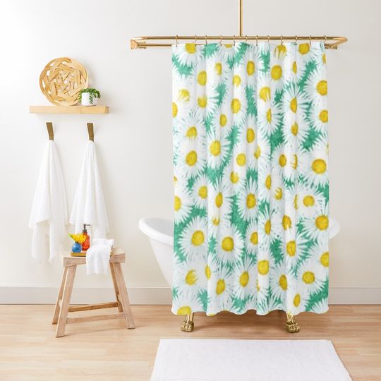 Discover Vintage Watercolor White Daisies Shower Curtain