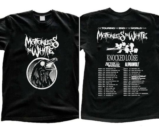 Discover Scoring The End Of The World Tour 2023 T-Shirt, Motionless In White US Tour 2023 T-Shirt
