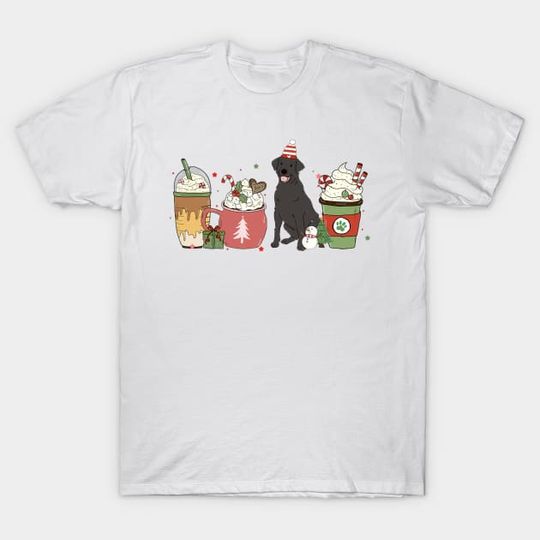 Discover Black Lab Coffee Latte Winter Christmas Dog Mom Holiday -T-Shirt