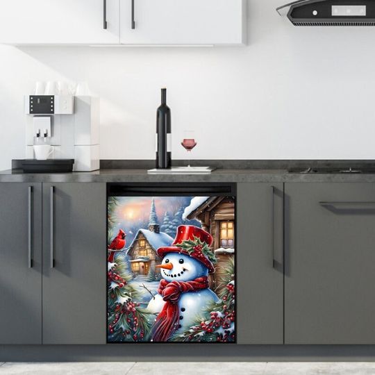 Discover Christmas Kitchen Dishwasher Cover - Beautiful Christmas Morning with Snowman