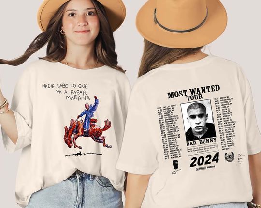 Discover Bad Bunny Most Wanted Tour Dates 2024 Double-sided Shirt