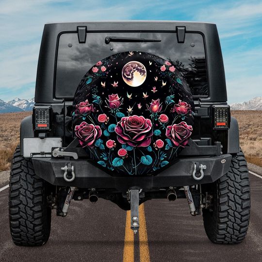 Discover Red Roses and Fireflies Spare Tire Cover