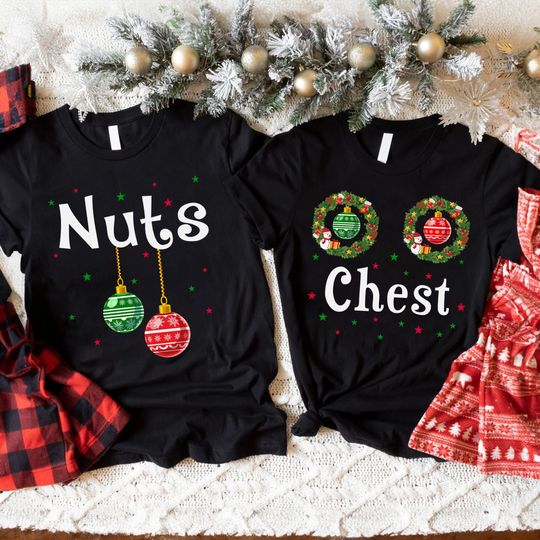 Discover Chest Nuts Couples Matching Shirt, Funny Couples Christmas Shirt, ChestNuts Christmas