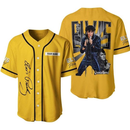 Discover Personalized Elvis Presley Graceland Rock Yellow Baseball Jersey