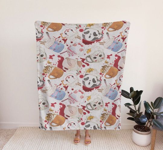 Discover Halloween Cute Horror Movies Coffee Fleece/Sherpa Blanket, Halloween Throw Blankets