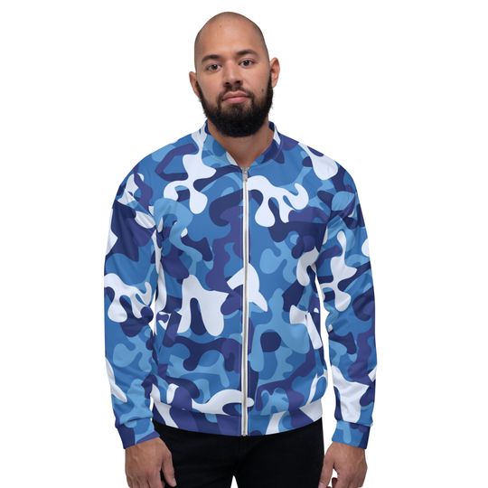 Discover Blue Camouflage Unisex Bomber Jacket