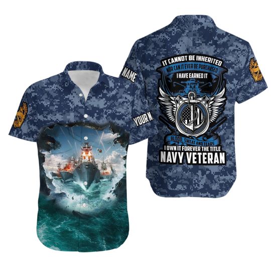 Discover Navy Veteran Personalized 3D All Over Printed Hawaiian Shirt